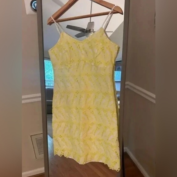 Crown & Ivy Lace Summer Spaghetti Strap Yellow Lace Dress - Picture 1 of 7